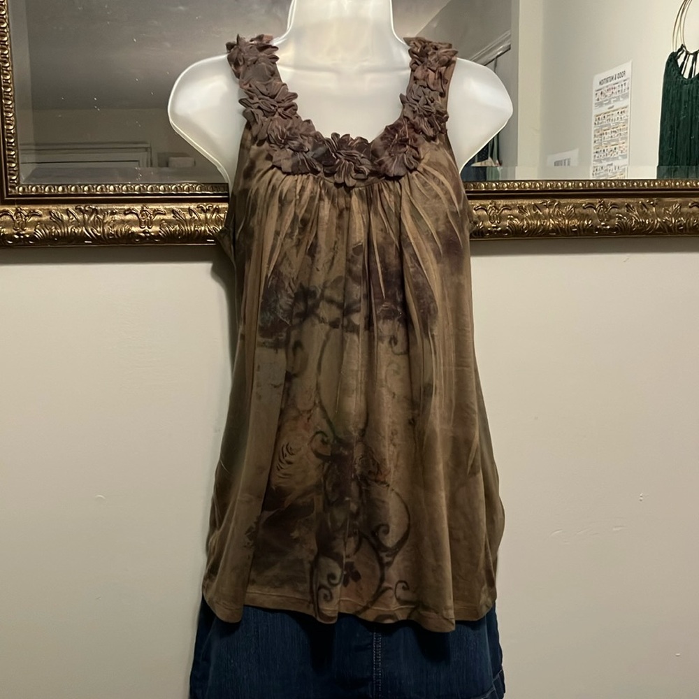 Floral Brown Sleeveless Top